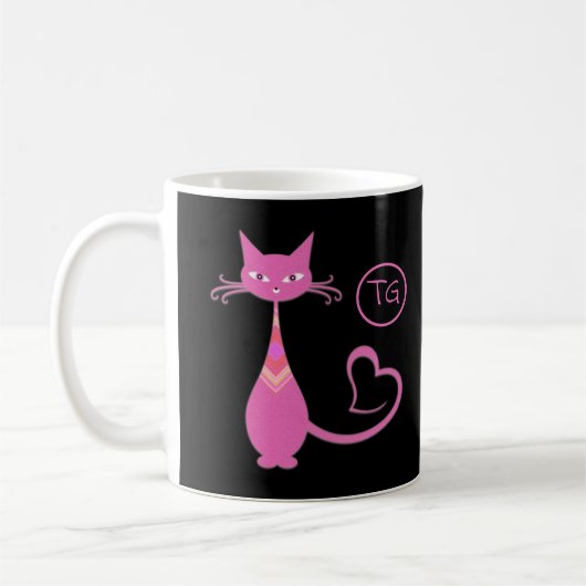 Mug Classic Retro rose Kitty Chat Coeur Tail Monogramm (Gauche)