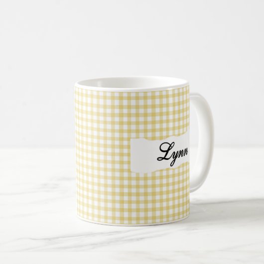 Mug Classic Yellow Gingham Personalized Name  (Devant droit)