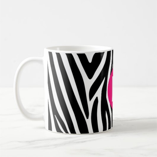 Mug Classic Zebra Stripes Bright Pink Monogram (Gauche)