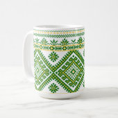 Mug Classique Broderie Ukrainienne Verte (Devant gauche)