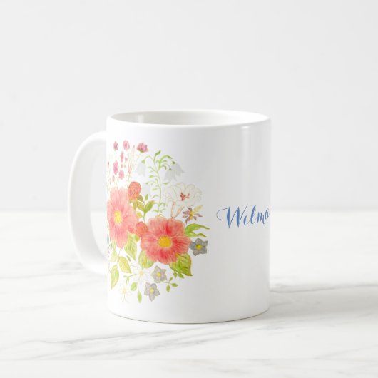 Mug classique floral avec texte (Devant gauche)