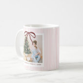 Mug Classique Noël Ruban Rouge Rayures Rose (Devant gauche)