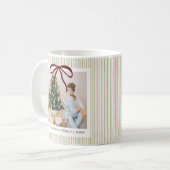 Mug Classique Noël Ruban Rouge Rayures Rose Vert (Devant gauche)