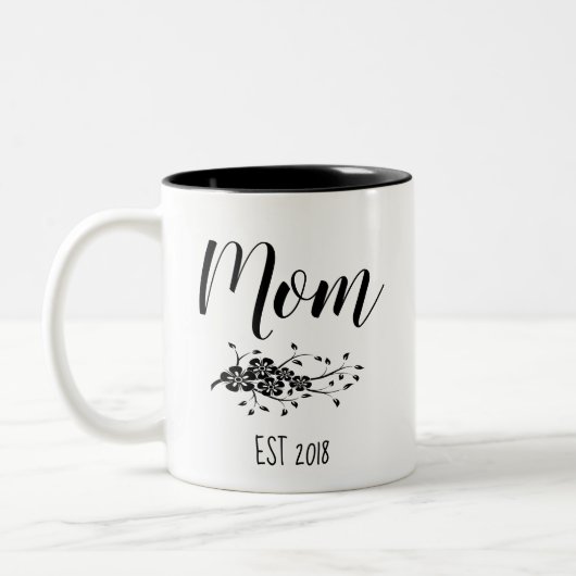 Mug classique noir blanc Floral maman (Gauche)