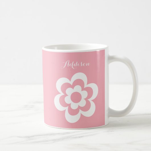 Mug Classique Rose Personnalisé Avec Fleur Blanche (Droite)