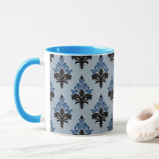 Mug Classique style Damassé bleu et noir (Avec donut)