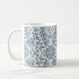Mug Classique Vintage Français Gravé Floral Toile-Bleu