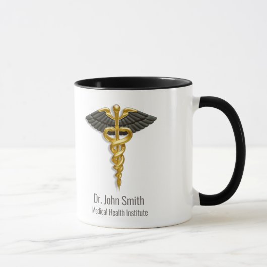 Mug Classy Elegant Médicale Gold Caduceus Black Wings (Droite)
