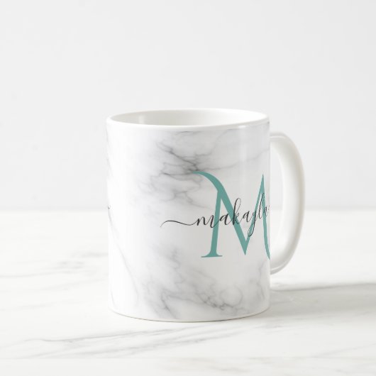 Mug Classy Girly Marble Nom du script Monogramme (Devant droit)