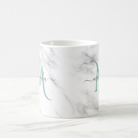 Mug Classy Girly Marble Nom du script Monogramme (Centre)