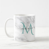 Mug Classy Girly Marble Nom du script Monogramme (Gauche)