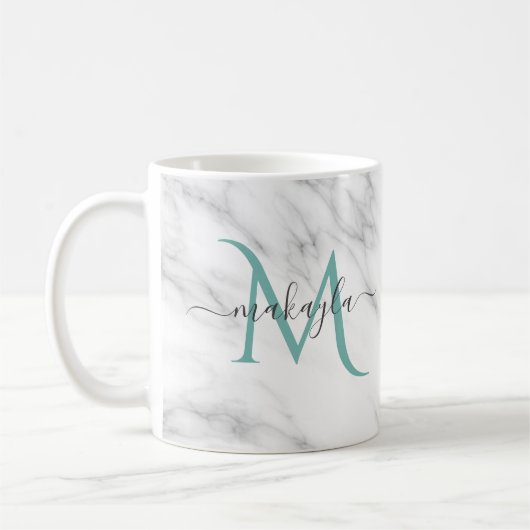 Mug Classy Girly Marble Nom du script Monogramme (Gauche)
