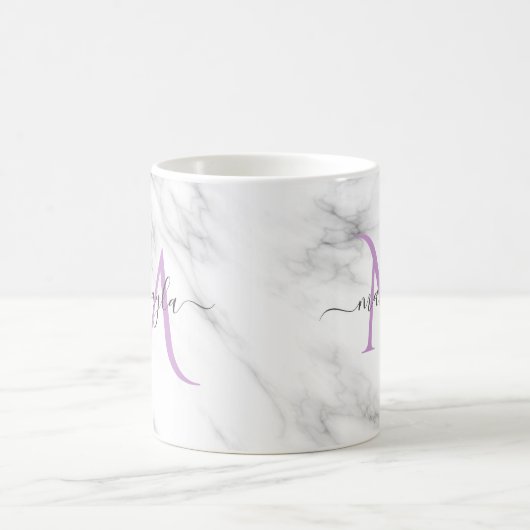 Mug Classy Girly Marble Nom du script Monogramme (Centre)