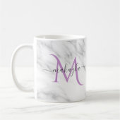 Mug Classy Girly Marble Nom du script Monogramme (Gauche)