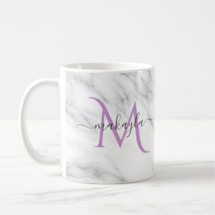 Mug Classy Girly Marble Nom du script Monogramme