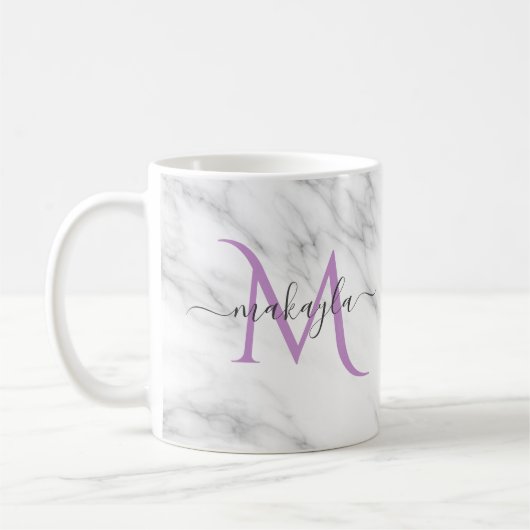 Mug Classy Girly Marble Nom du script Monogramme (Gauche)