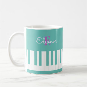 Mug Clavier de piano moderne élégant Monogrammé Aqua