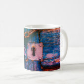 Mug Clavier de porte en bois peint rustique bleu rose (Devant droit)