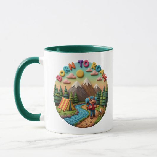 Mug Clay Art “Born to Roam” Camping Adventure Scene (Gauche)