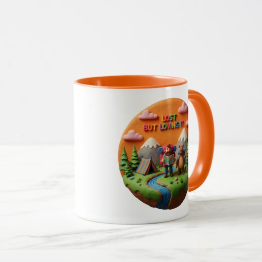 Mug Clay Art “Lost but Loving It” Camping Scene (Devant droit)