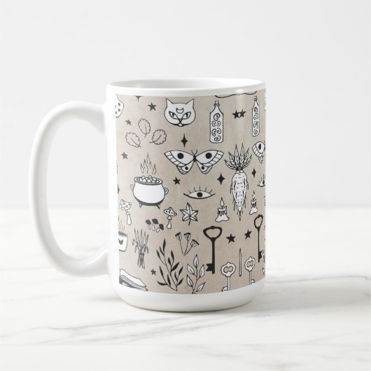 Mug Clé de chat des herbes papillon fleuris sort livre (Gauche)