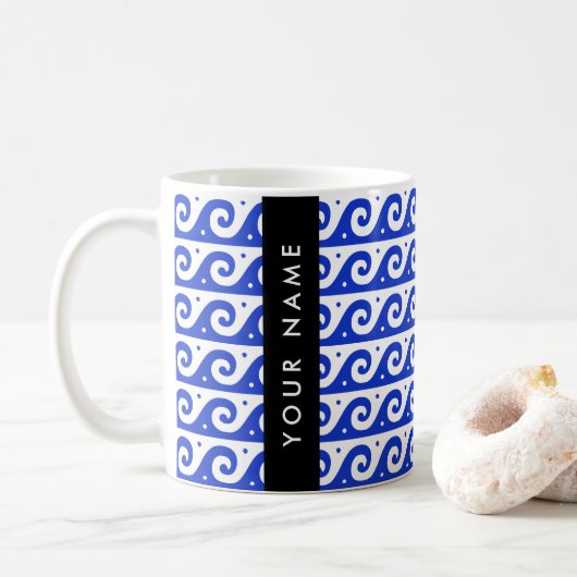 Mug Clé de méandre grecque, Clé de vague, Bleu, Votre (Avec donut)