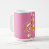 Mug Clé G d'or sur Musique rose (Devant gauche)