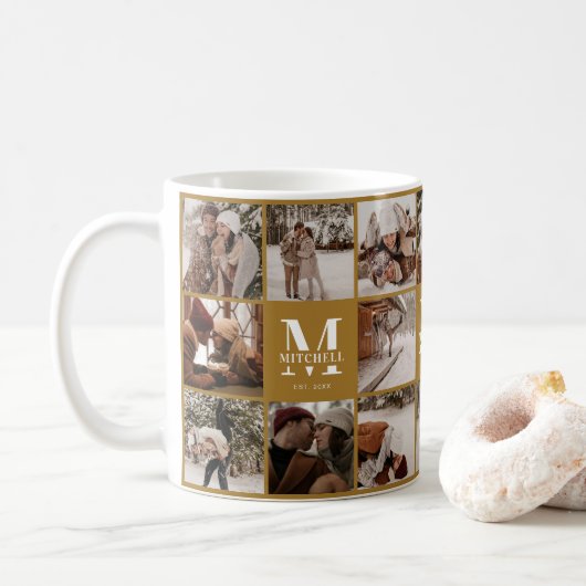 Mug Clé Vintage Gold Multi Photo Collage Keepsaké (Avec donut)