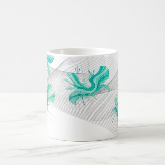 Mug clean teal geometric shape with swirly background (Centre)