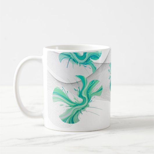 Mug clean teal geometric shape with swirly background (Gauche)