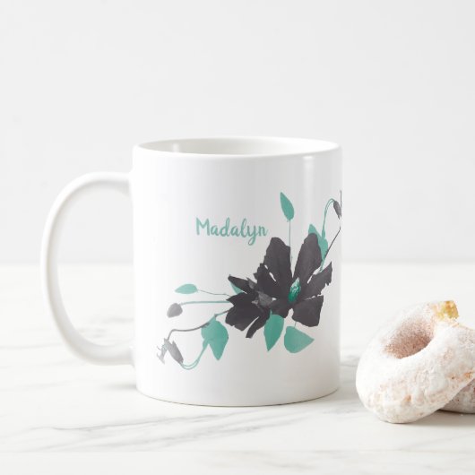Mug Clematis Aquarelle Turquoise Nom du motif floral (Avec donut)
