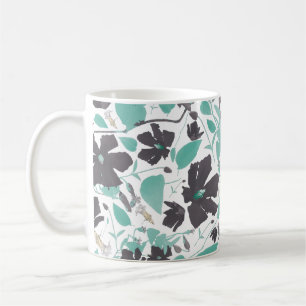 Mug Clematis motif floral Turquoise Brown