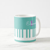 Mug Clés de piano moderne élégant Aqua Monogrammé (Devant droit)