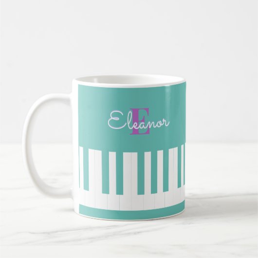 Mug Clés de piano moderne élégant Aqua Monogrammé (Gauche)