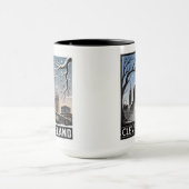 Mug Cleveland Ohio Skyline Winter Woodcut Black&White (Centre)