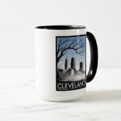Mug Cleveland Ohio Skyline Winter Woodcut Black&White (Devant droit)