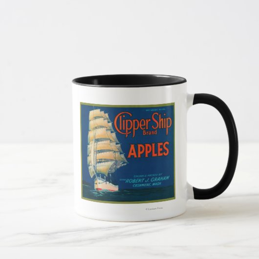 Mug Clipper Ship Apple Étiquette (vert) - Cashmere, WA (Droite)