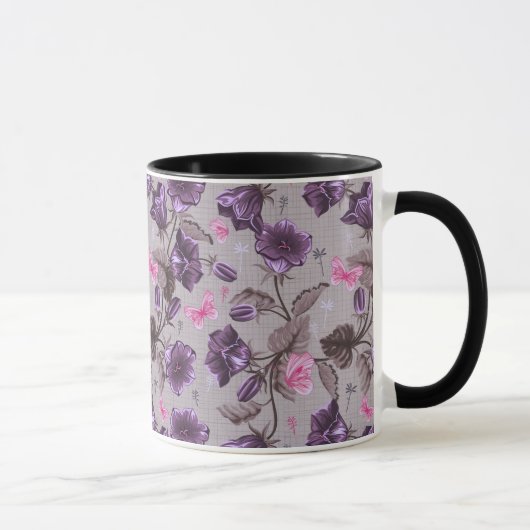 Mug cloches de main violettes et motif de papillons (Droite)