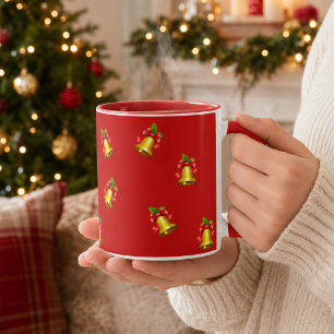 Mug Cloches dorées rouges et Noël de houx