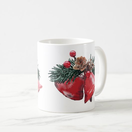 Mug Cloches rouges festives & Boug classique de Noël P (Devant droit)