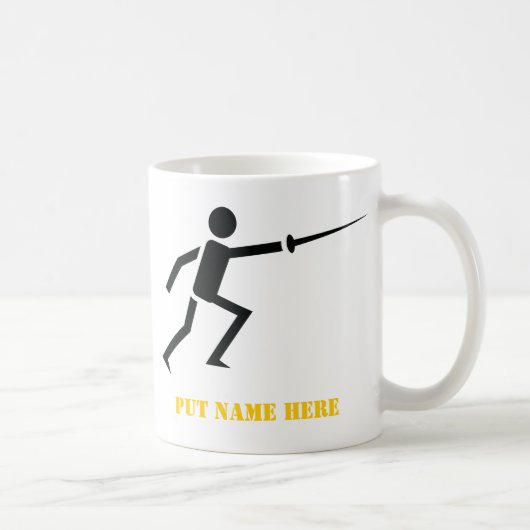 Mug Clôture de silhouette noire Fencer personnalisée (Droite)