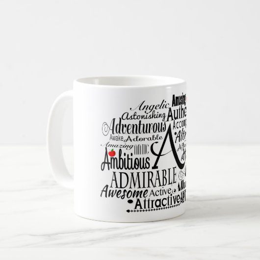 Mug Cloud Word Adjectif commençant par la lettre A  (Devant gauche)