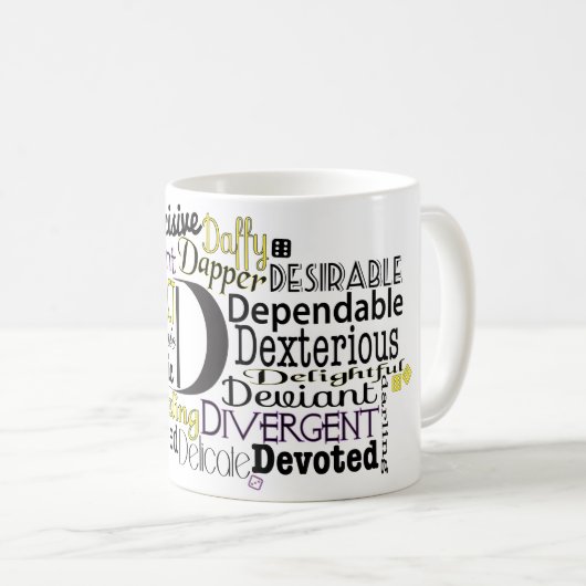 Mug Cloud Word Adjectif commençant par la lettre D (Devant droit)