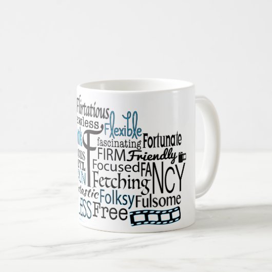 Mug Cloud Word Adjectif commençant par la lettre F (Devant droit)