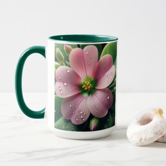 Mug Clover Floral rose et vert Oxalis (Avec donut)