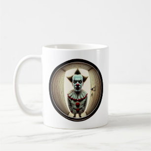 Mug Clown intense qui s'avance à travers la porte Fi