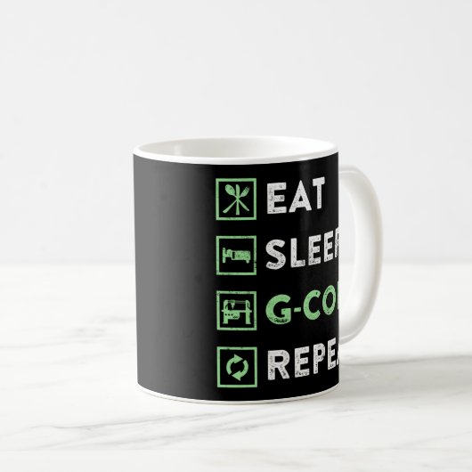 Mug CNC Machiniste Mangez le sommeil G Code Répétition (Devant droit)