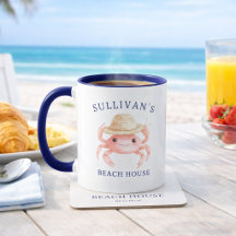 Coastal Beach House Pink Crab Family Name Coffee