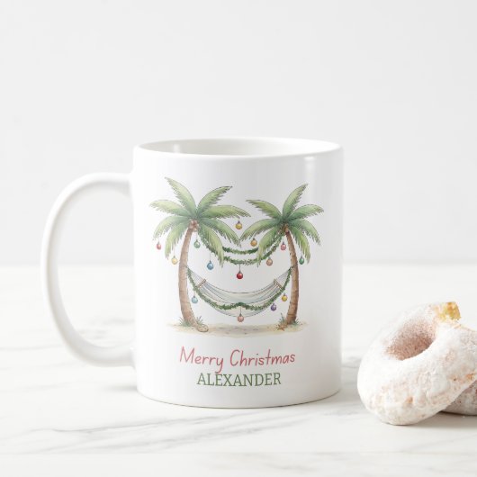 Mug Coastal Christmas Palm Trees With Hammock (Avec donut)