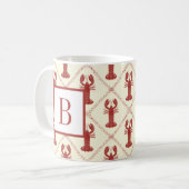 Mug Coastal Lobster Red Cream Diamond Initial Monogram (Devant gauche)